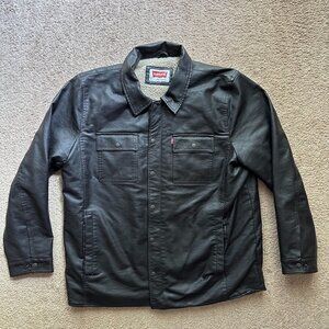 Levi Jacket Mens XL Full Zip Sherpa Fleece Lined Point Collar Black Polyurethane